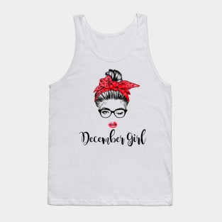 December Girl Woman Face Lady Face with Wink Eyes Birthday Gift Tank Top